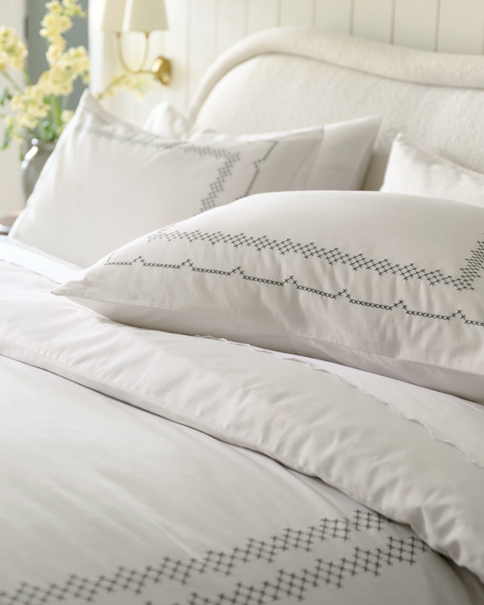 Daphne Green Cross-Stitch Duvet Cover - Image 3