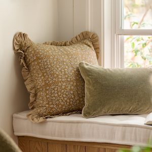 Maggie Ruffle Edge Floral Block Print Pillow
