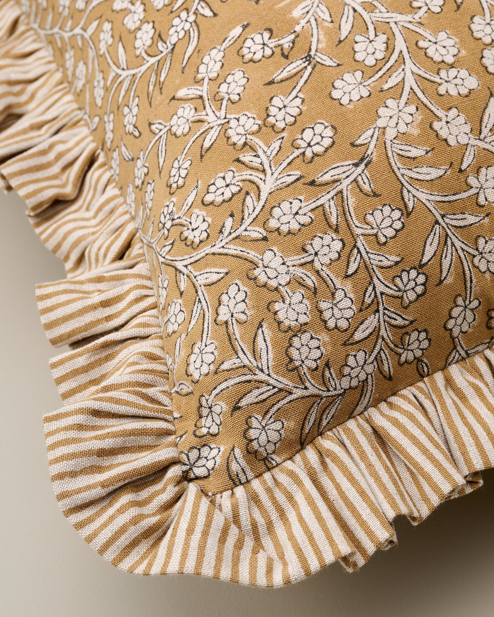 Maggie Ruffle Edge Floral Block Print Pillow - Image 3