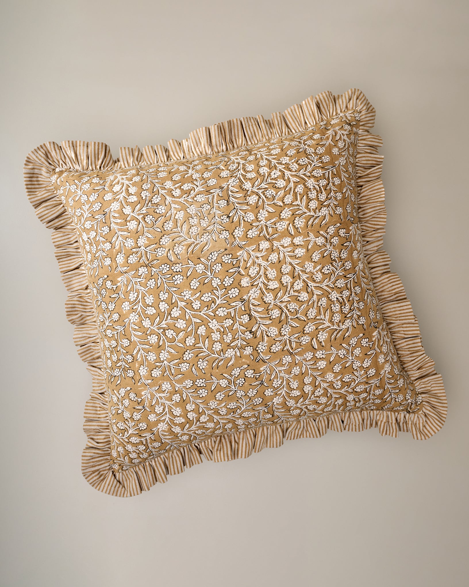 Maggie Ruffle Edge Floral Block Print Pillow - Image 2