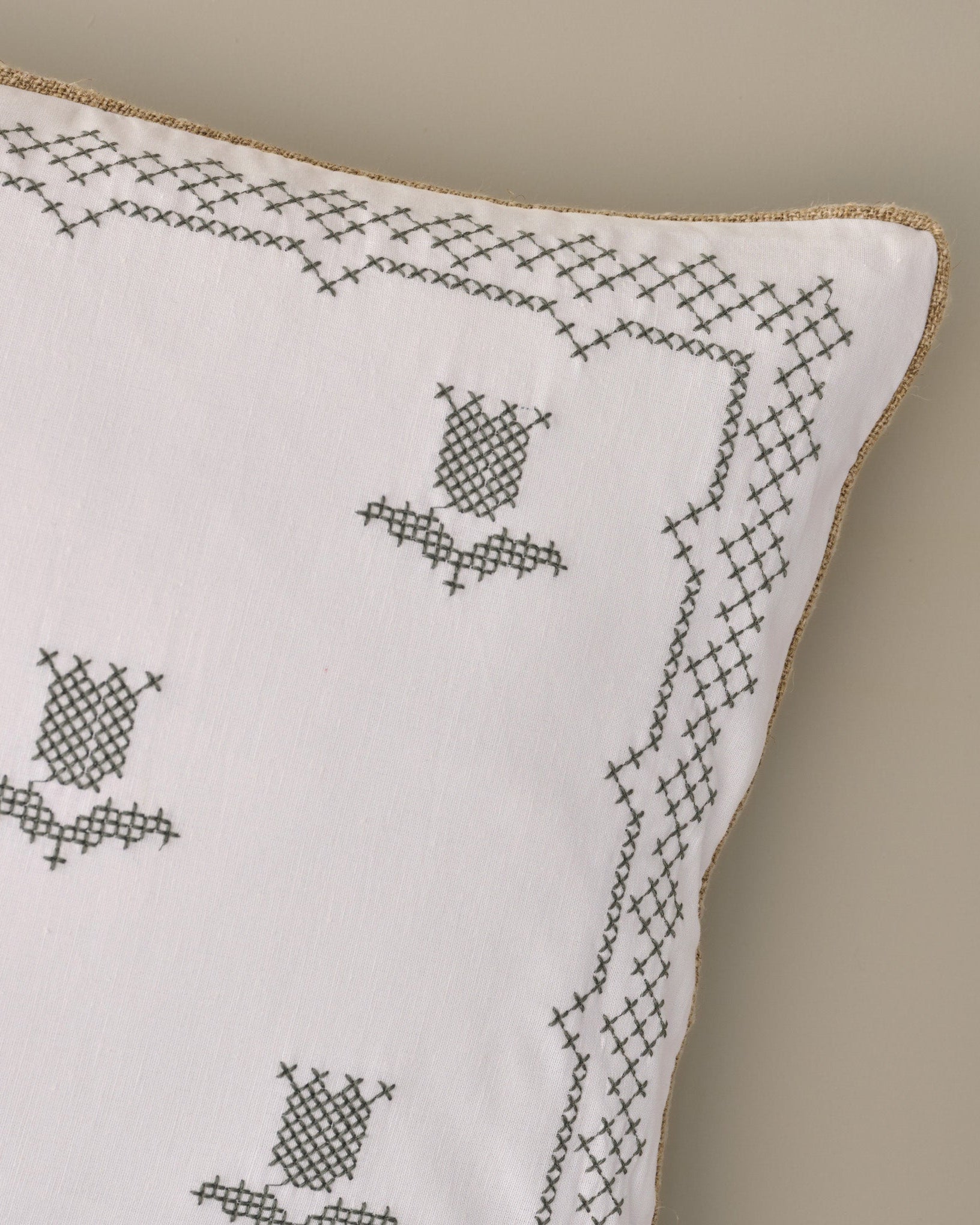 Daphne Green Tulip Embroidered Lumbar Pillow - Image 3