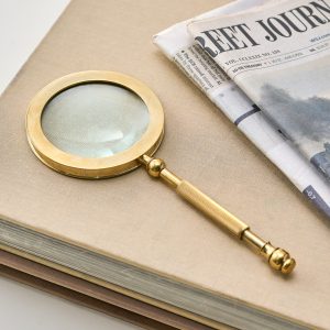 Solid Brass Ribbed Handle Magnifying Glass