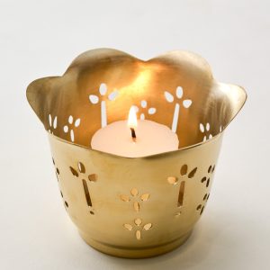 Solid Brass Floral Candle Holder