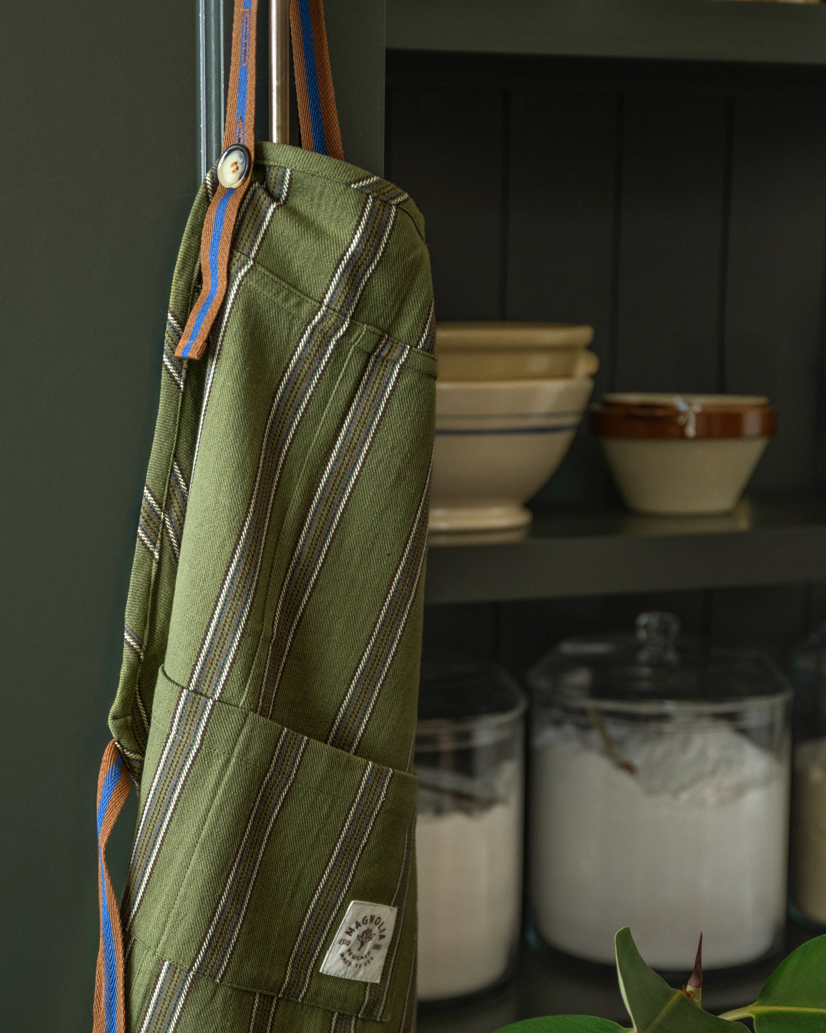 Olive Herringbone Stripe Apron - Image 3