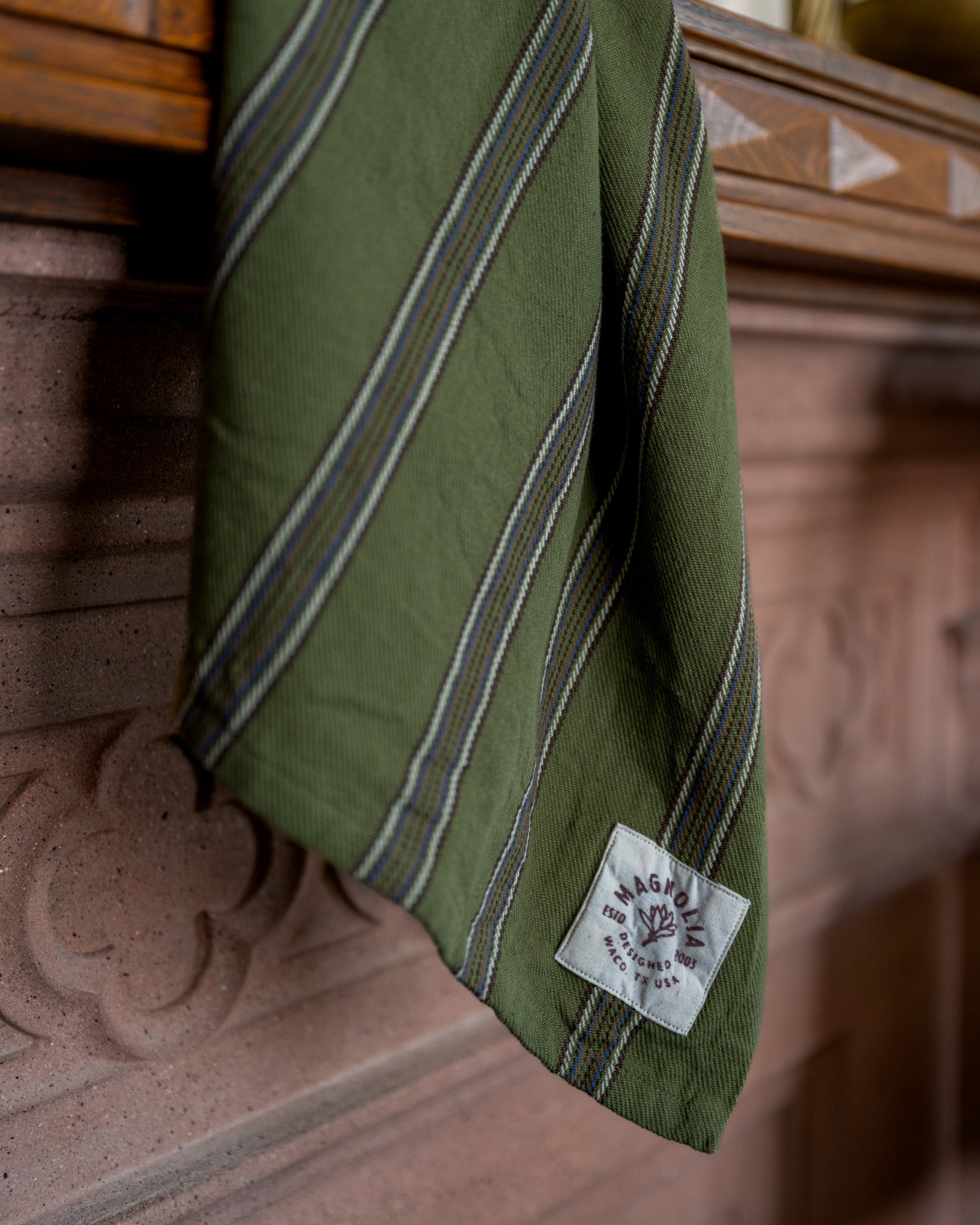 Olive Herringbone Stripe Tea Towel