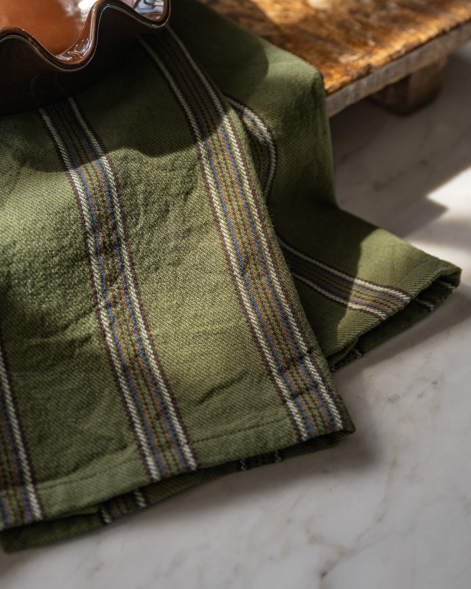 Olive Herringbone Stripe Tea Towel - Image 2