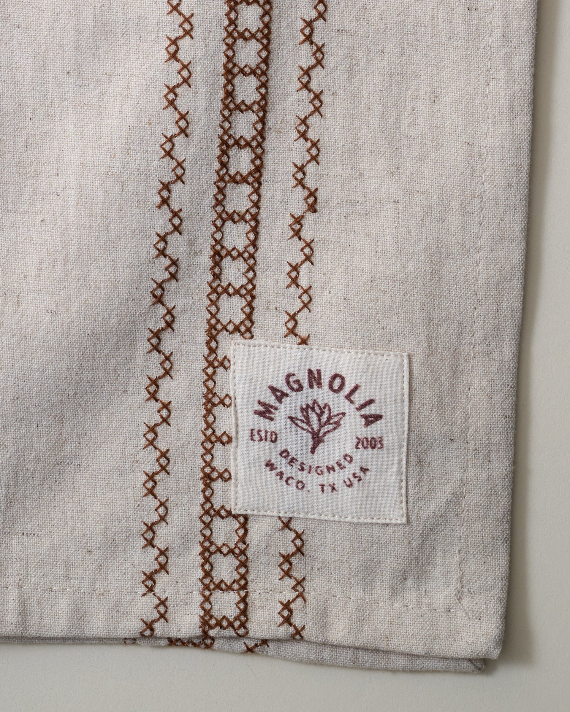 Natural Embroidered Stripe Tea Towel - Image 2