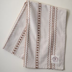 Natural Embroidered Stripe Tea Towel