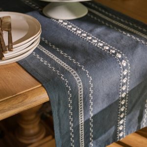Dusty Blue Embroidered Table Runner