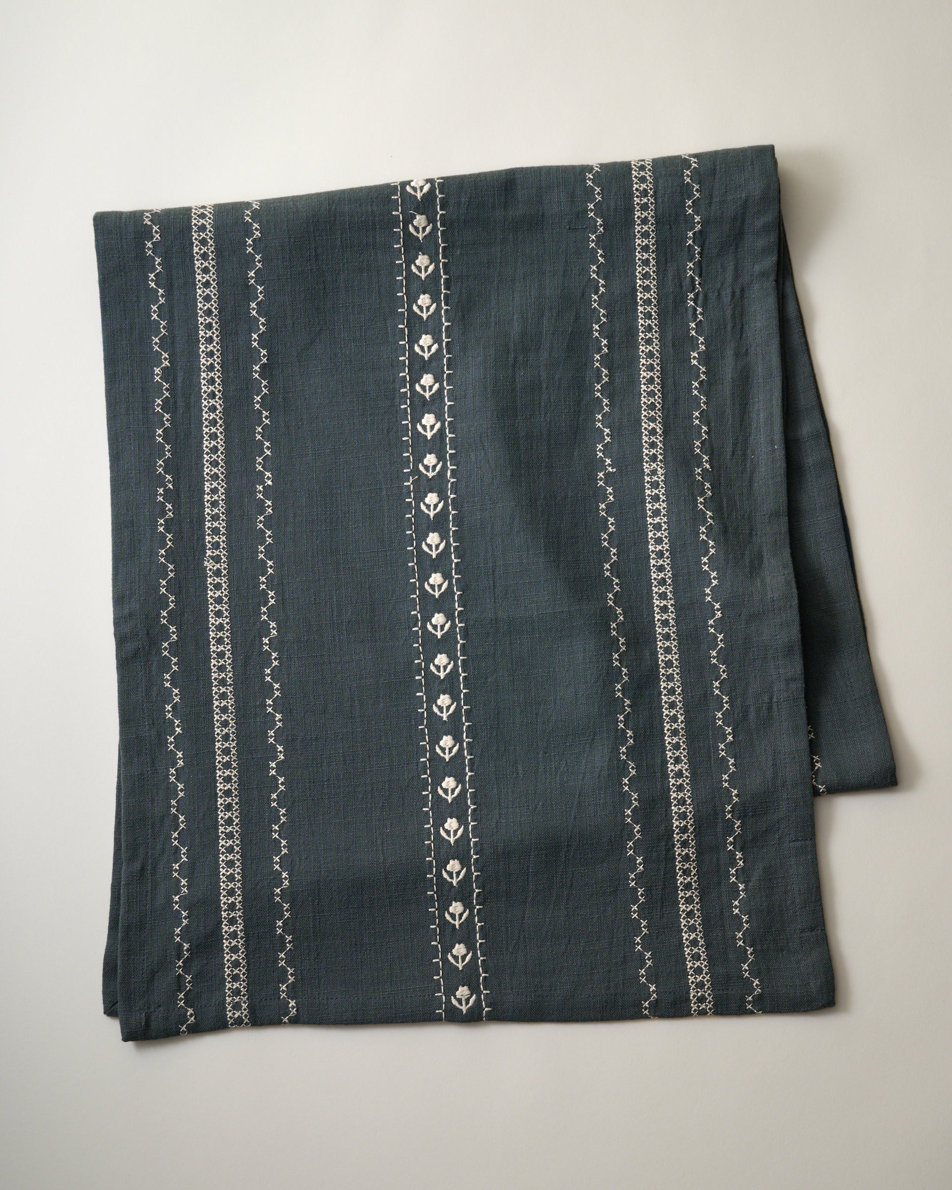Dusty Blue Embroidered Table Runner - Image 2