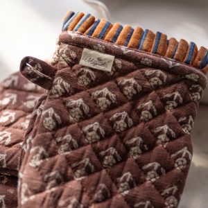 Chocolate Cosmos Block Printed Oven Mitt Set of 2