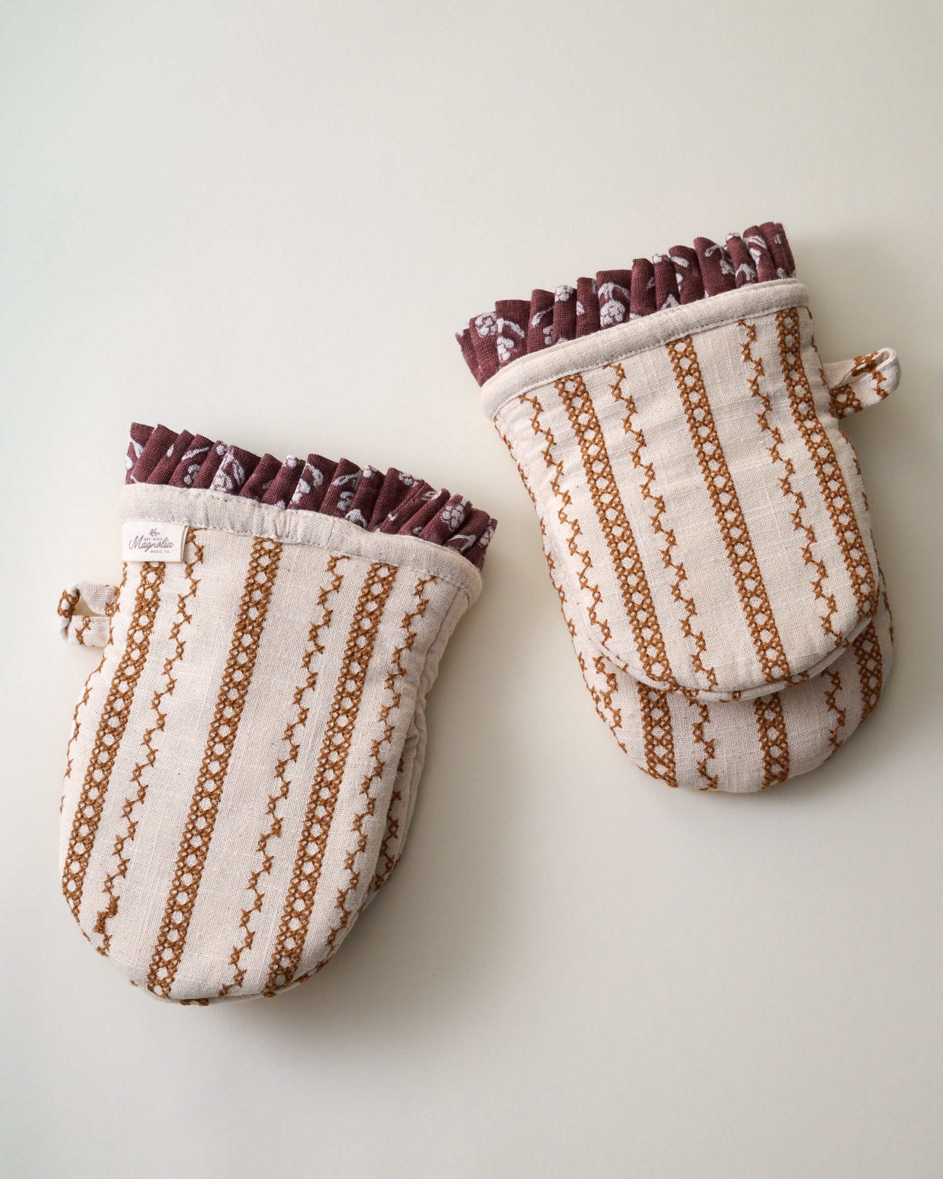Natural Embroidered Stripe Oven Mitt Set of 2 - Image 2
