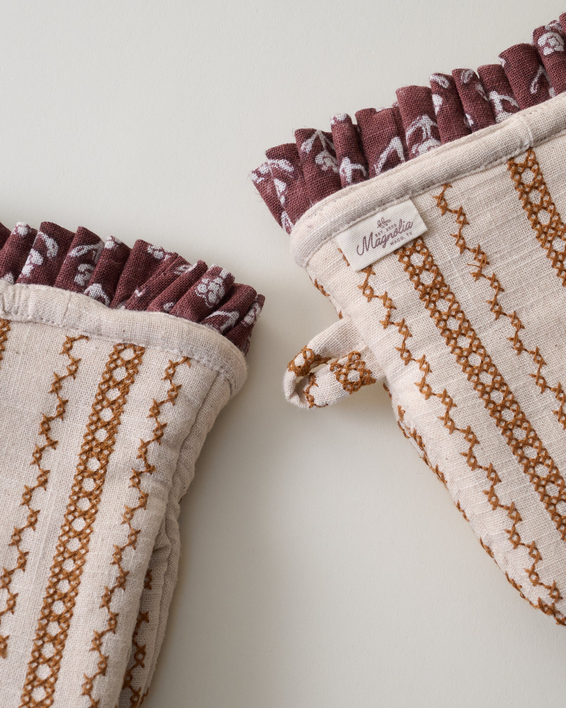 Natural Embroidered Stripe Oven Mitt Set of 2 - Image 3