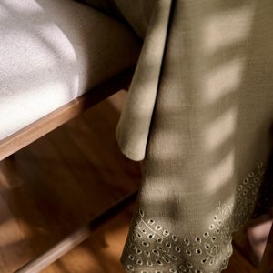 Olive Green Scalloped Eyelet Tablecloth