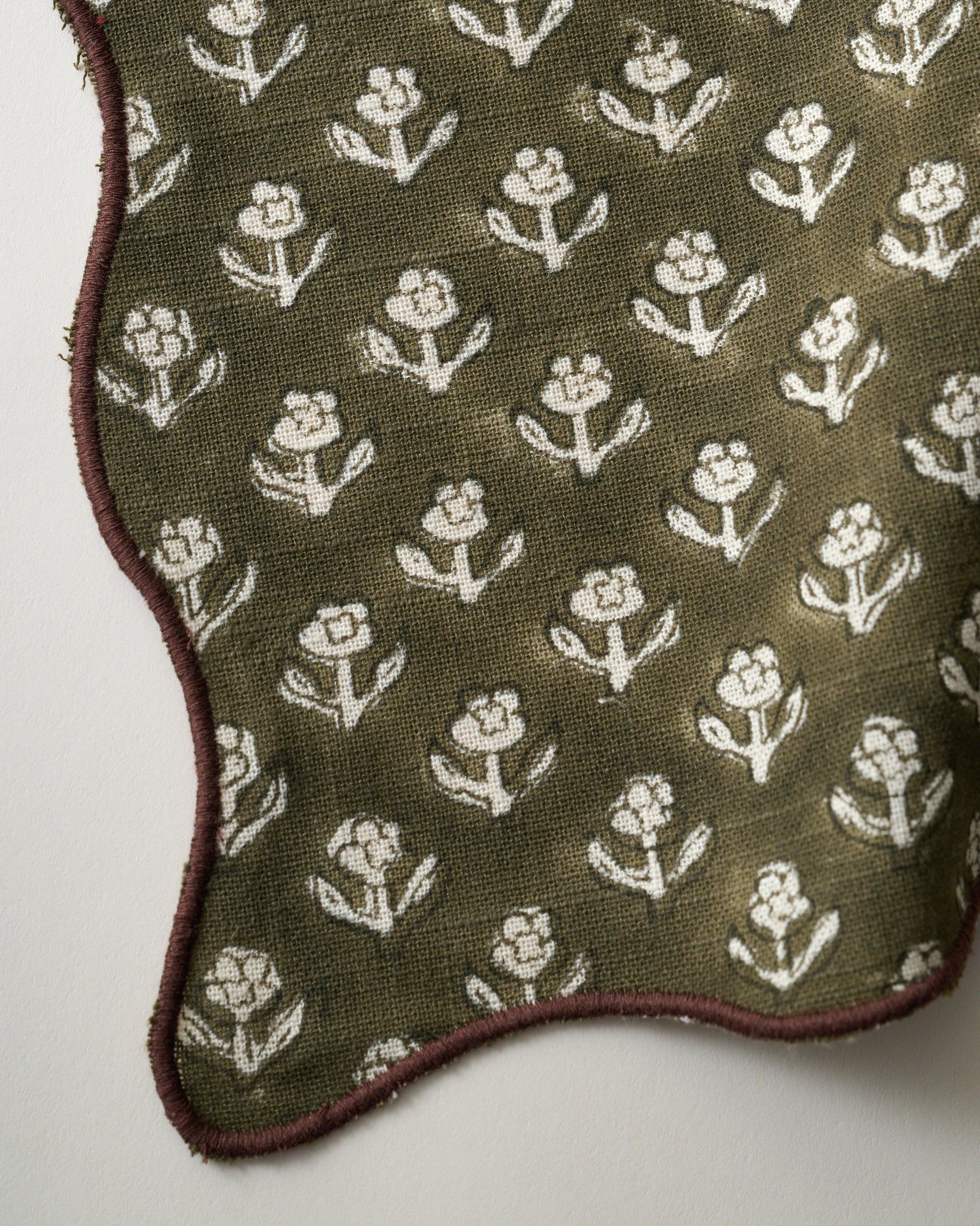 Olive Green Cosmos Block Printed Napkin Set of 4 - Image 3