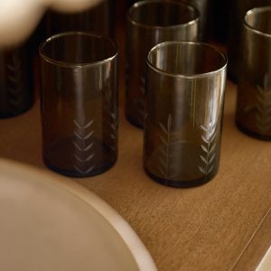 Recycled Etched Glass Tumbler. Brown
