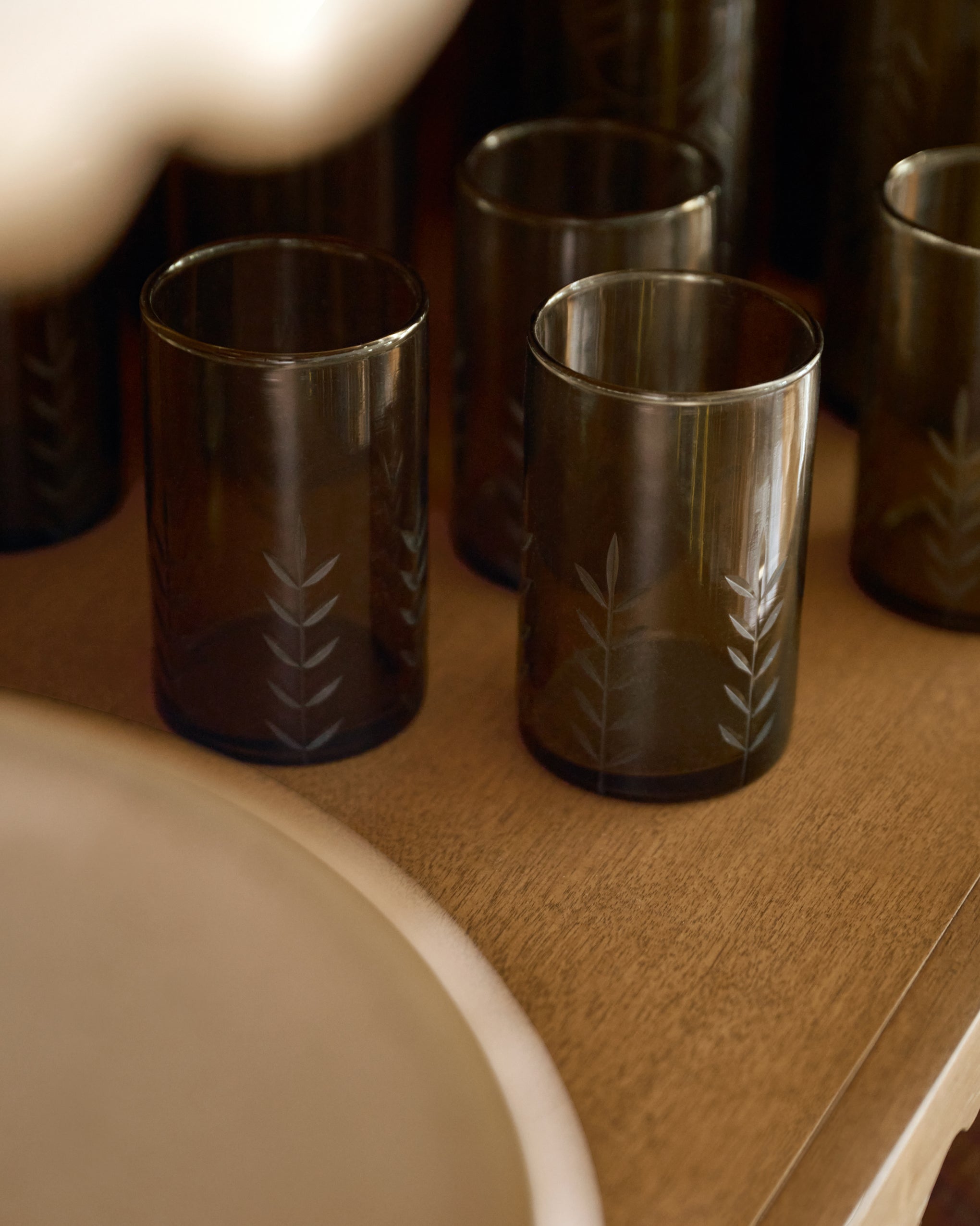 Recycled Etched Glass Tumbler. Brown