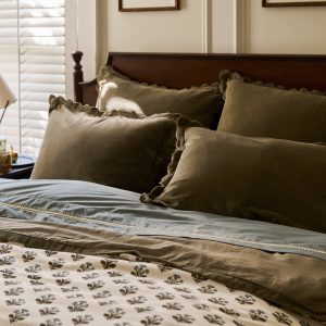 Green Velvet Scallop Edge Sham