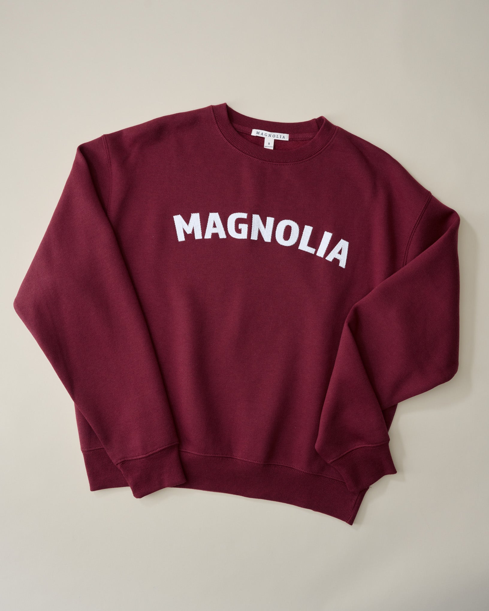 Magnolia Crosstitched Burgundy Soft Fleece Sweatshirt