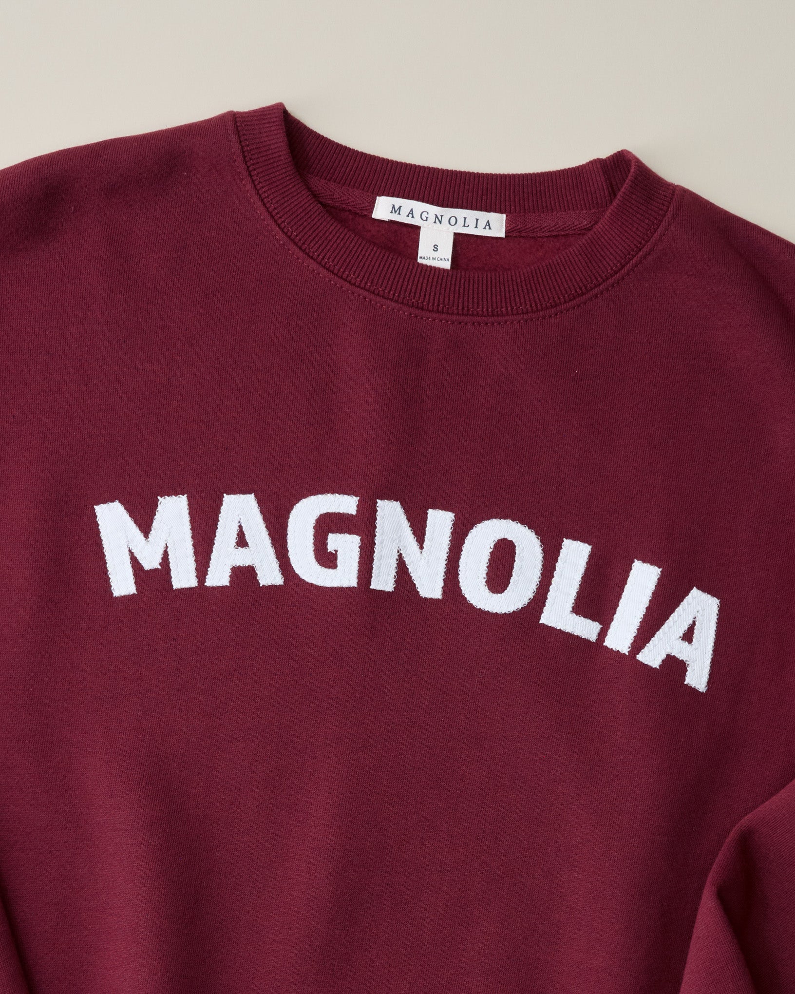 Magnolia Crosstitched Burgundy Soft Fleece Sweatshirt - Image 2