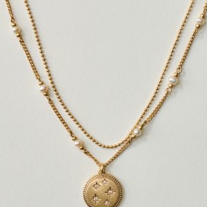 Magnolia Starburst Pearl Pendant Necklace Set