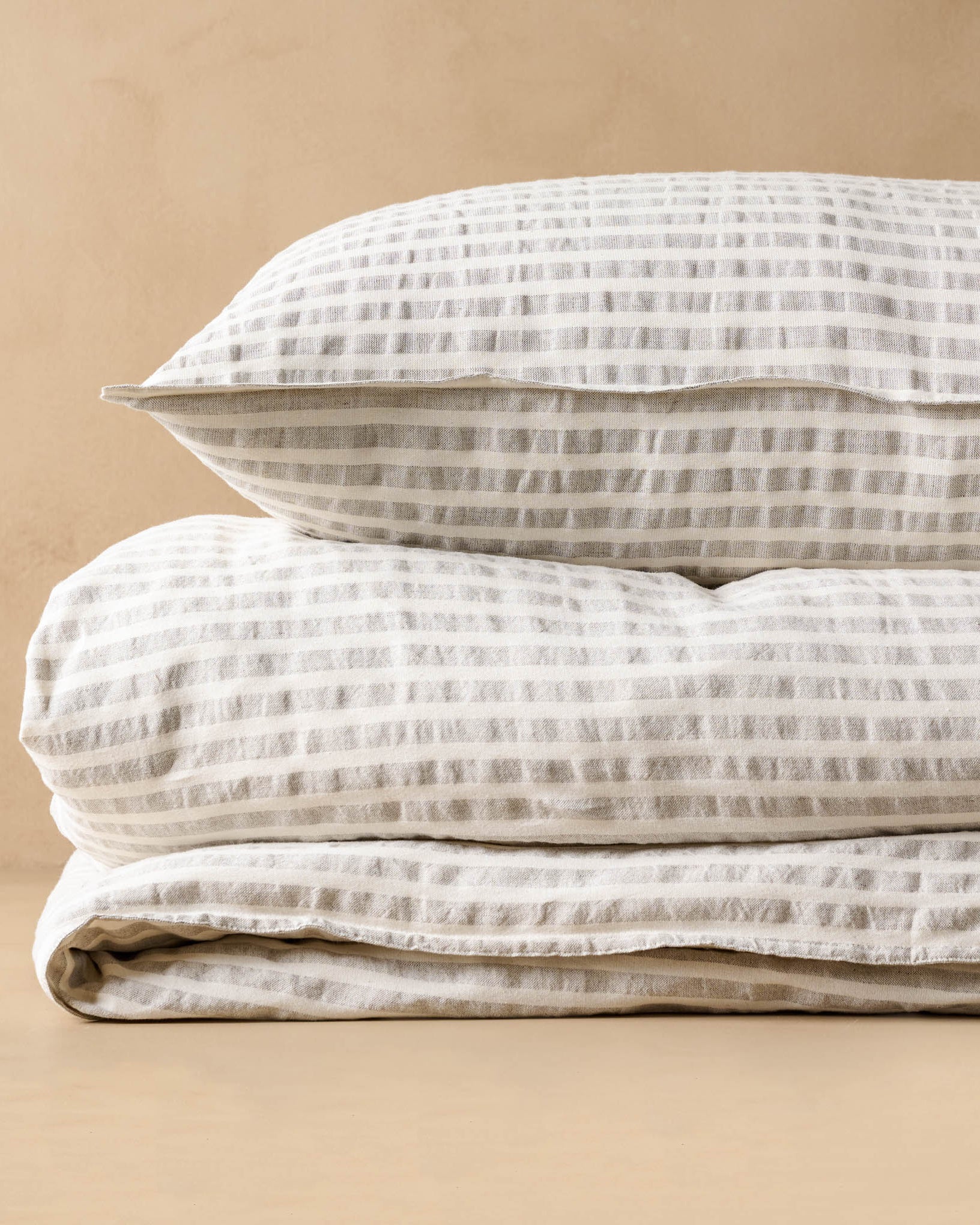 Shadow Grey + Antique White Stripe Linen Cotton Duvet Cover - Image 2