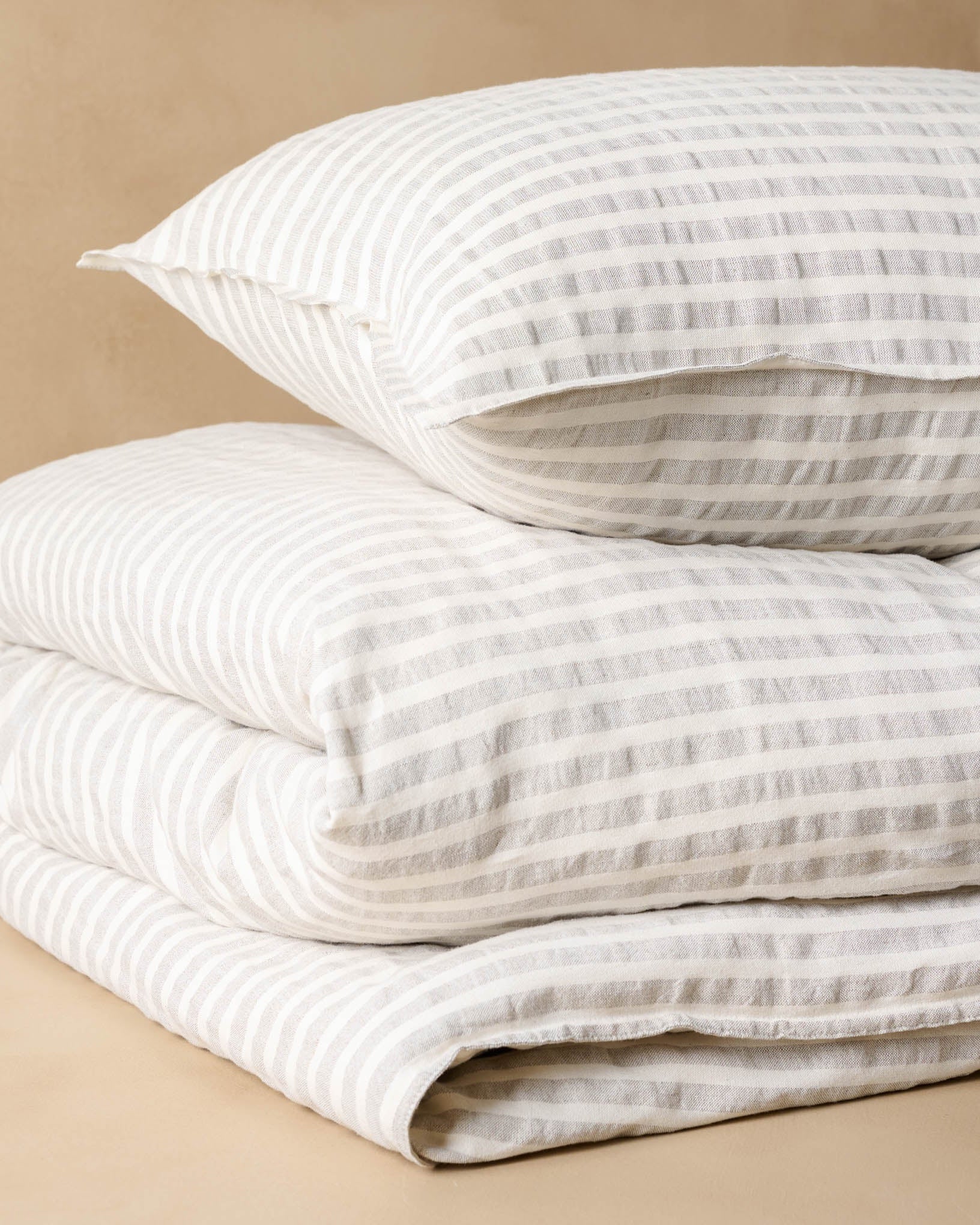 Shadow Grey + Antique White Stripe Linen Cotton Pillow Sham - Image 4