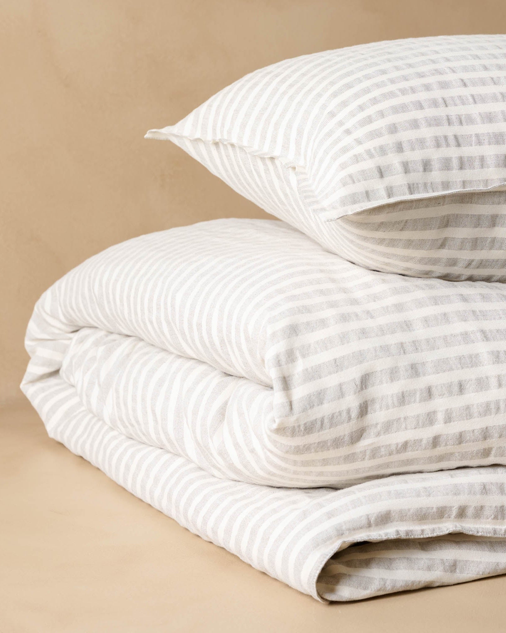 Shadow Grey + Antique White Stripe Linen Cotton Duvet Cover - Image 3