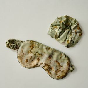 Botanical Print Silk Sleep Mask and Scrunchie Set - Coreopsis Sage