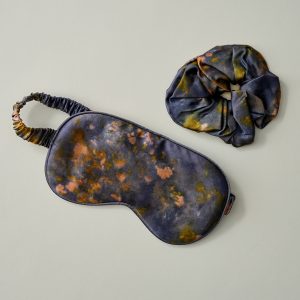 Botanical Print Silk Sleep Mask and Scrunchie Set - Midnight
