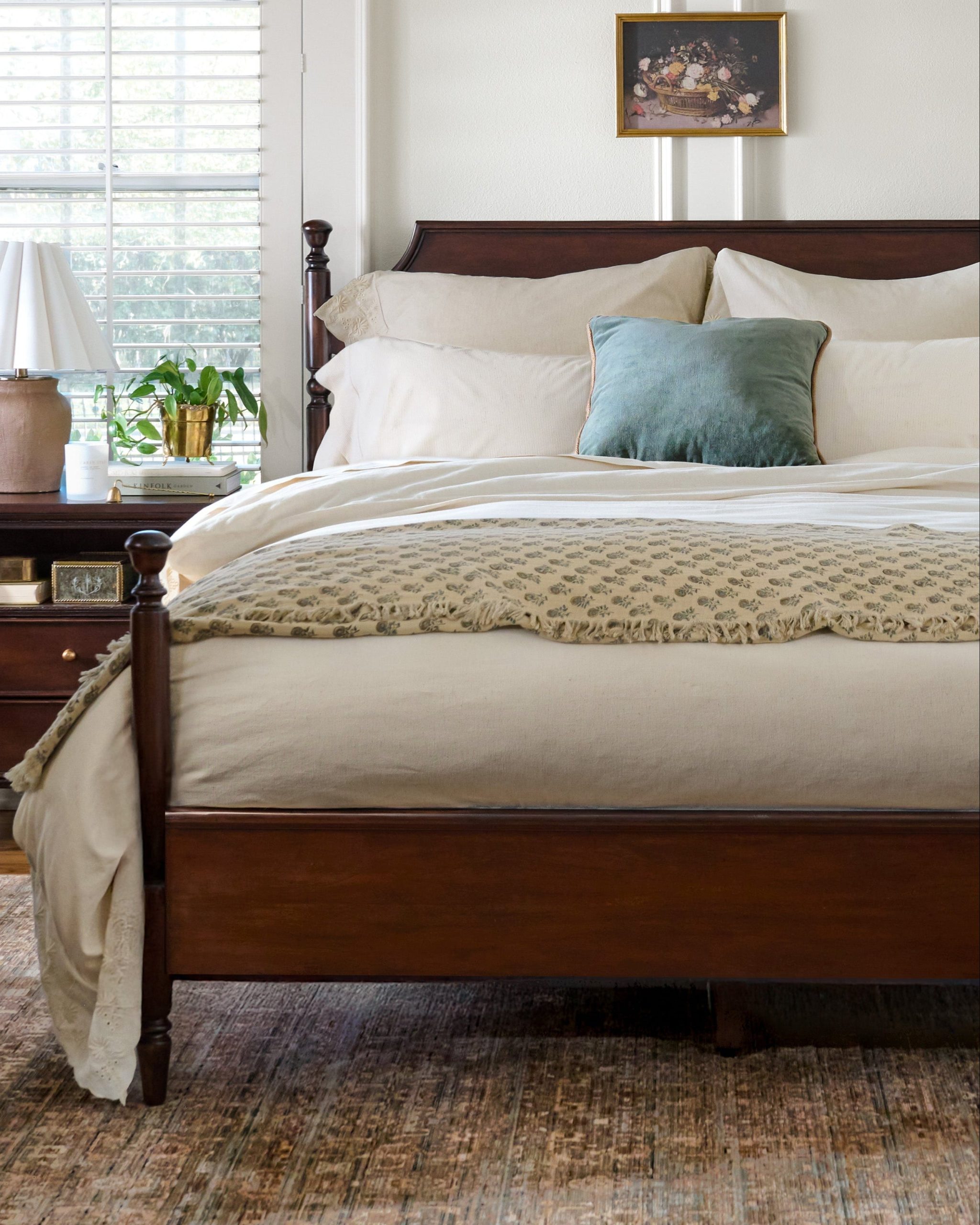 Miller Solid Mahogany Four Poster Bed with Hand-Carved Wood Trim