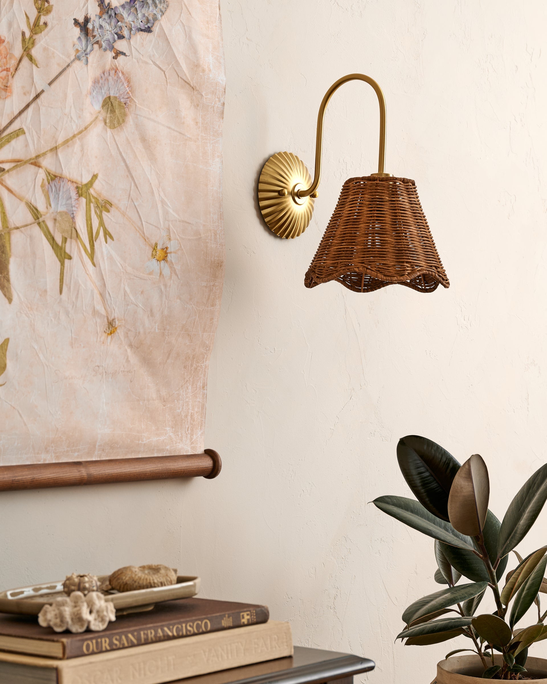 Lucinda Rattan Scallop Wired Sconce - Image 2