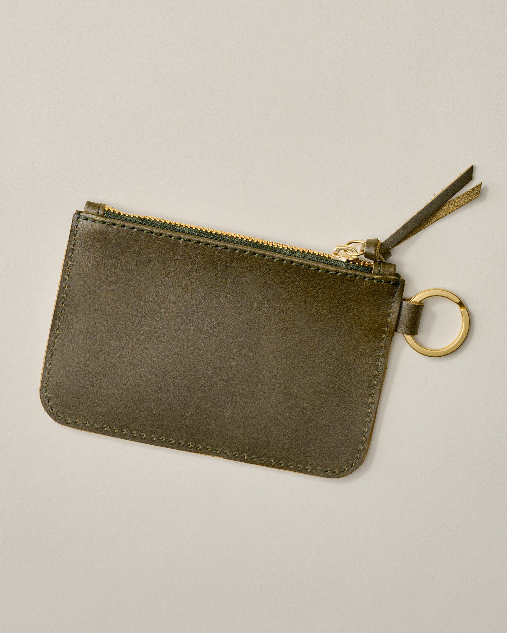 Leather Zip Olive Key Pouch