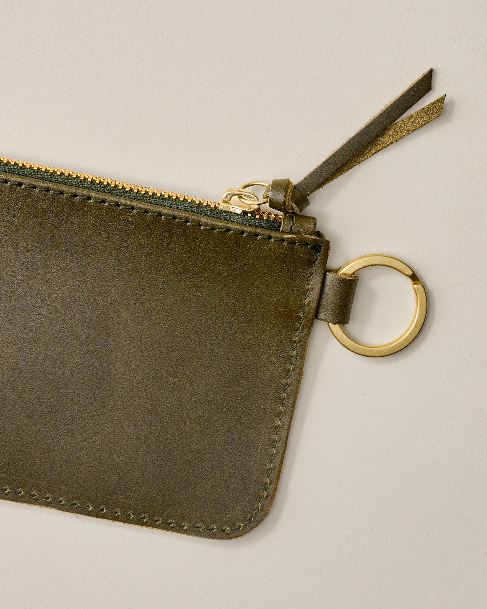 Leather Zip Olive Key Pouch - Image 2