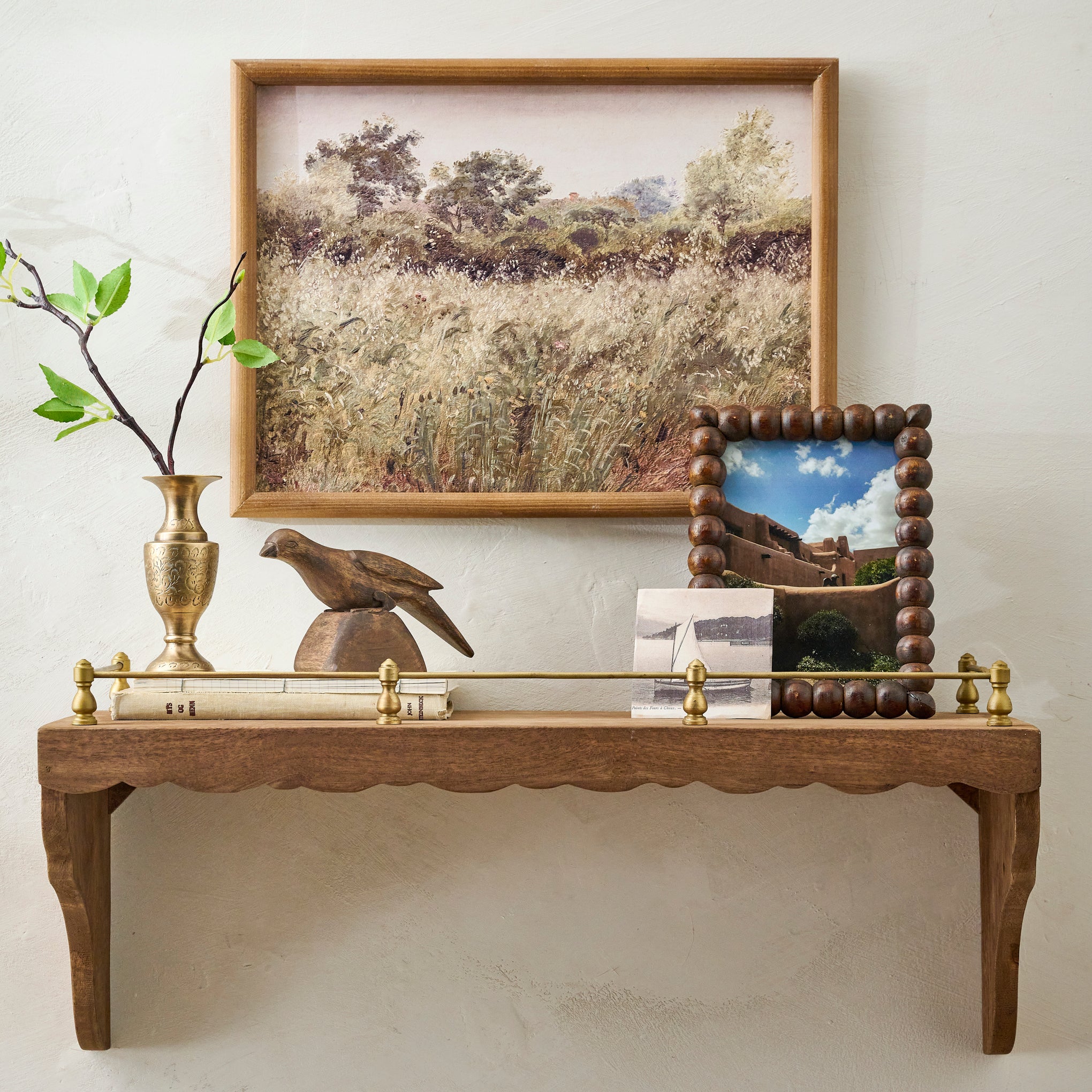 Quinn Wood and Brass Railing Shelf - Image 2