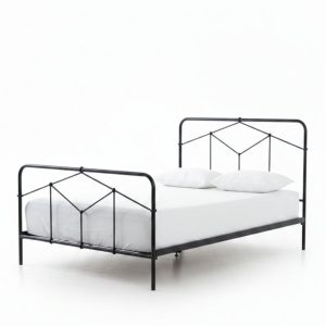 Riley Black Iron Bed Frame with Geometric Headboard. Vintage-Inspired Design