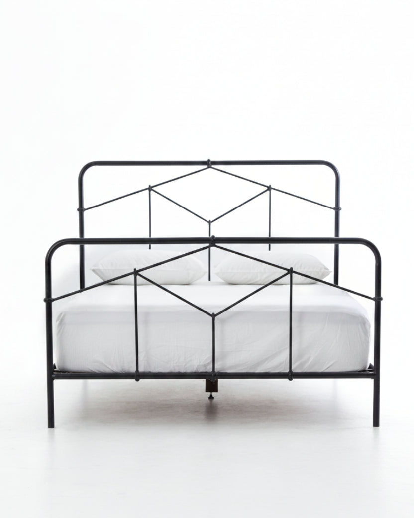 Riley Black Iron Bed Frame with Geometric Headboard. Vintage-Inspired Design - Image 7